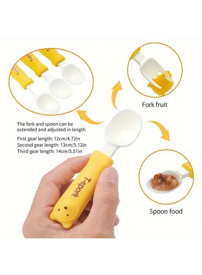 Yellow Kids Utensil Set Adjustable Length Self Feeding Training Tableware Portable Case Home Travel Gift - Image 4